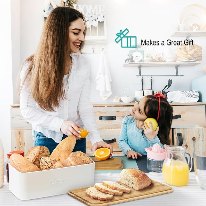 Outshine White Bread Box for Kitchen Countertop, Small Storage Container with Bamboo Lid, Modern Kitchen Organizer for Sourdough, Buns, and Loaves, Bread Storage with Cutting Board Lid - Image 2